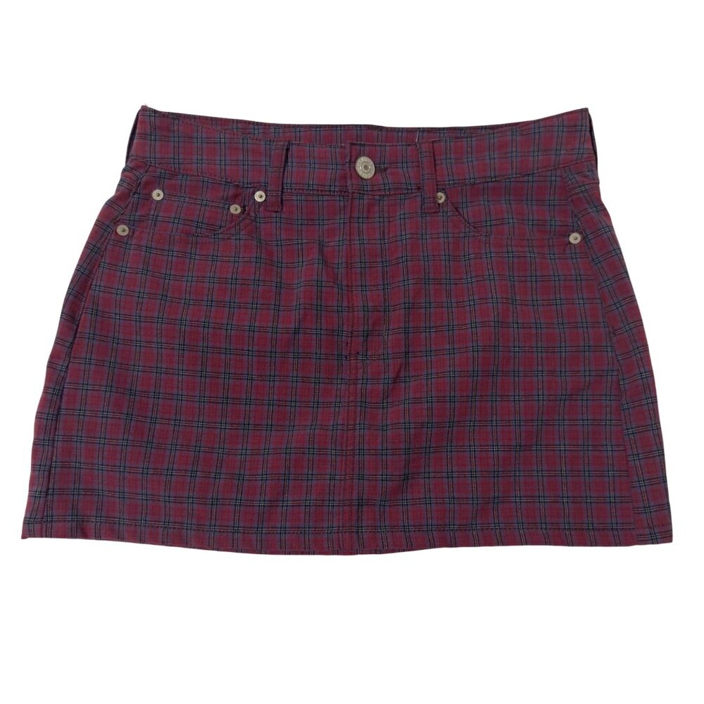 American Eagle Hi-Rise Mini Plaid Skirt Size 8 Red‎ & Blue Cotton Blend womens